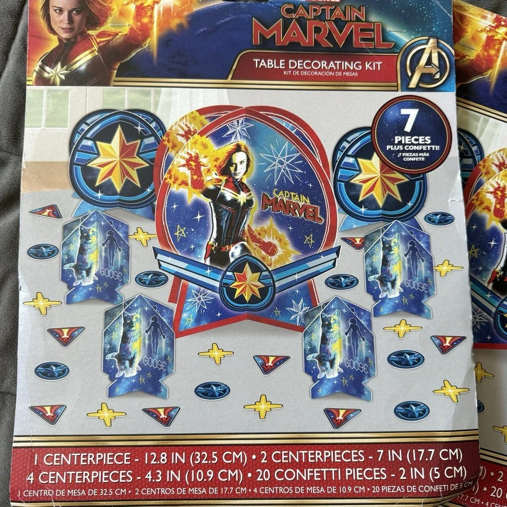 Captain Marvel Birthday Party Decor Lot - Table Decor Kit, Invitations & Candle